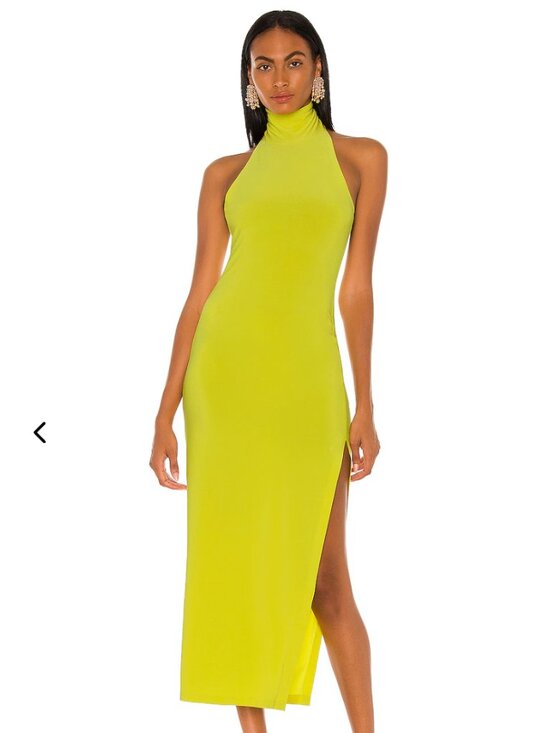 Norma Kamali Dresses & Skirts - Norma Kamali Halter Turtle Side SlitCowl Neck Fishtail Maxi Dress Chartreuse XXS